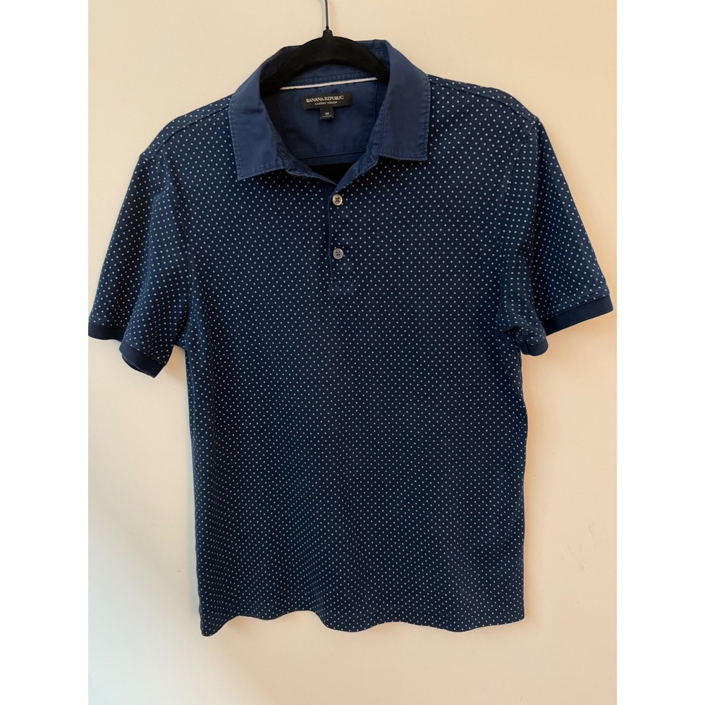 Banana Republic Luxury-Touch Polo Men's Medium Navy Blue Polka Dot
